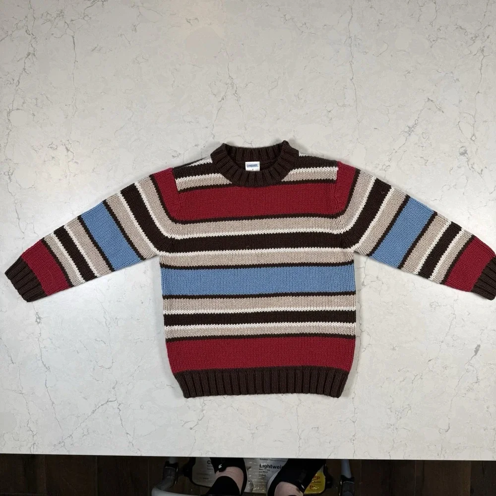 NWT Gymboree Red Blue Tan Stripe Chunky‎ Cotton Blend Sweater Boy's Size 4T